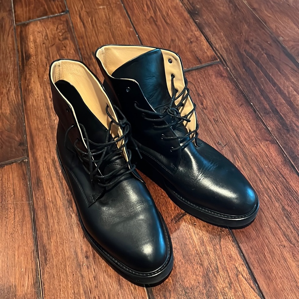 Black Italian leather lace up boots
